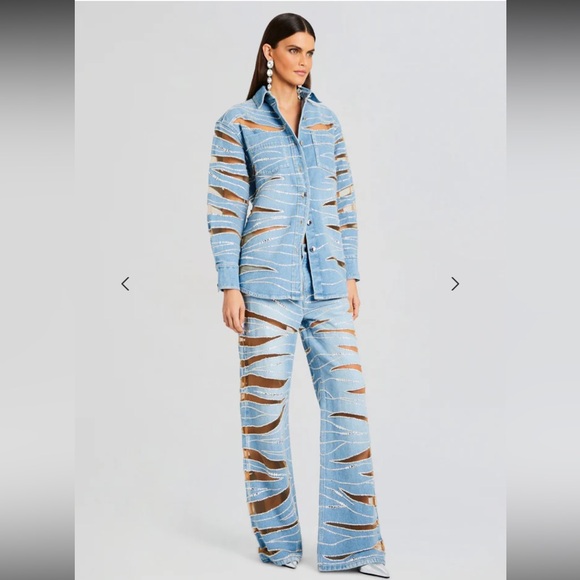 $1,498 NWT Retrofête AVANI EMBELLISHED DENIM SHIRT - Picture 3 of 11